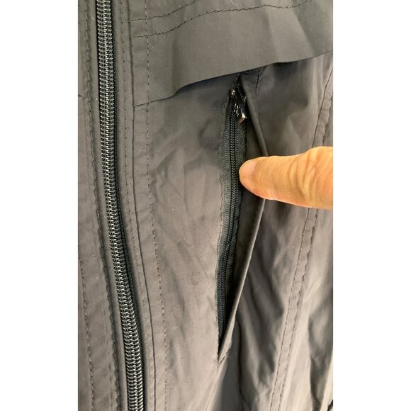 Cole Haan Womens XL Black Trench Rain Wind Coat Tuck Away Hood RJ10620 - Picture 12 of 12